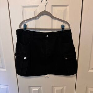 Black Cargo Denim Skirt